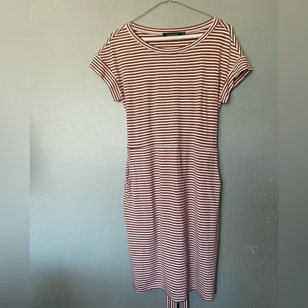 Merokeety copper striped tee dress pockets size S